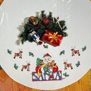 Bucilla Christmas Tree Skirt Kit 42" Cross Stitch Santa Claus Reindeer Toys